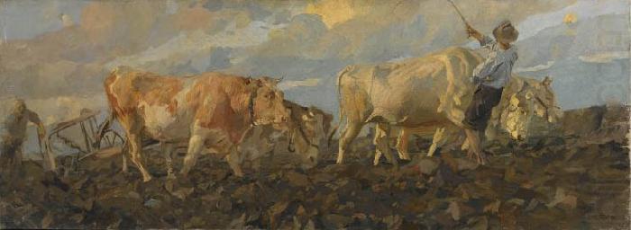 Ettore Tito Oxen Plowing china oil painting image